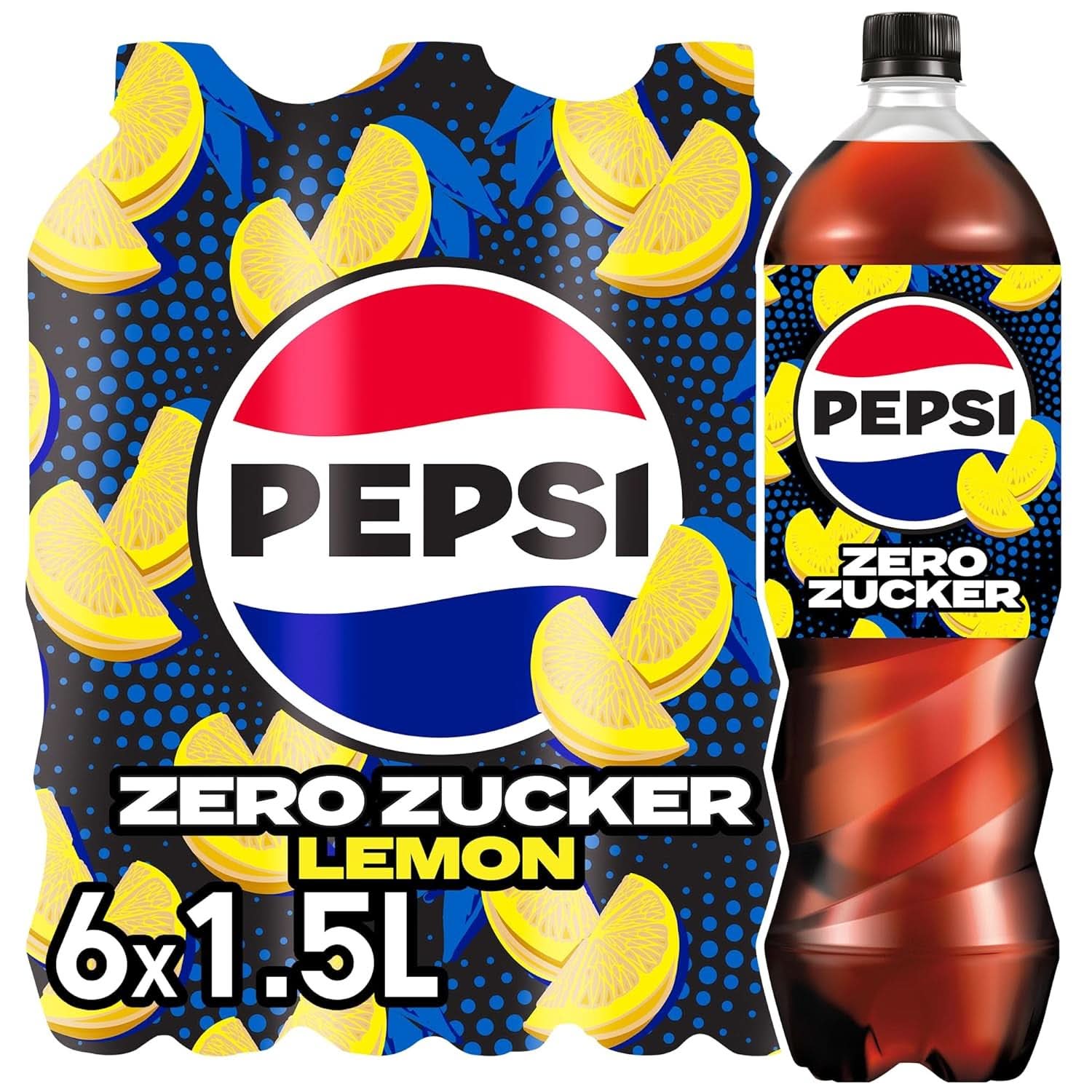 Pepsi Zero Sugar Lemon, nealkoholický nápoj Pepsi bez cukru s příchutí citronu, sada 6 x 1,25 litru Naty Shop Classic Version