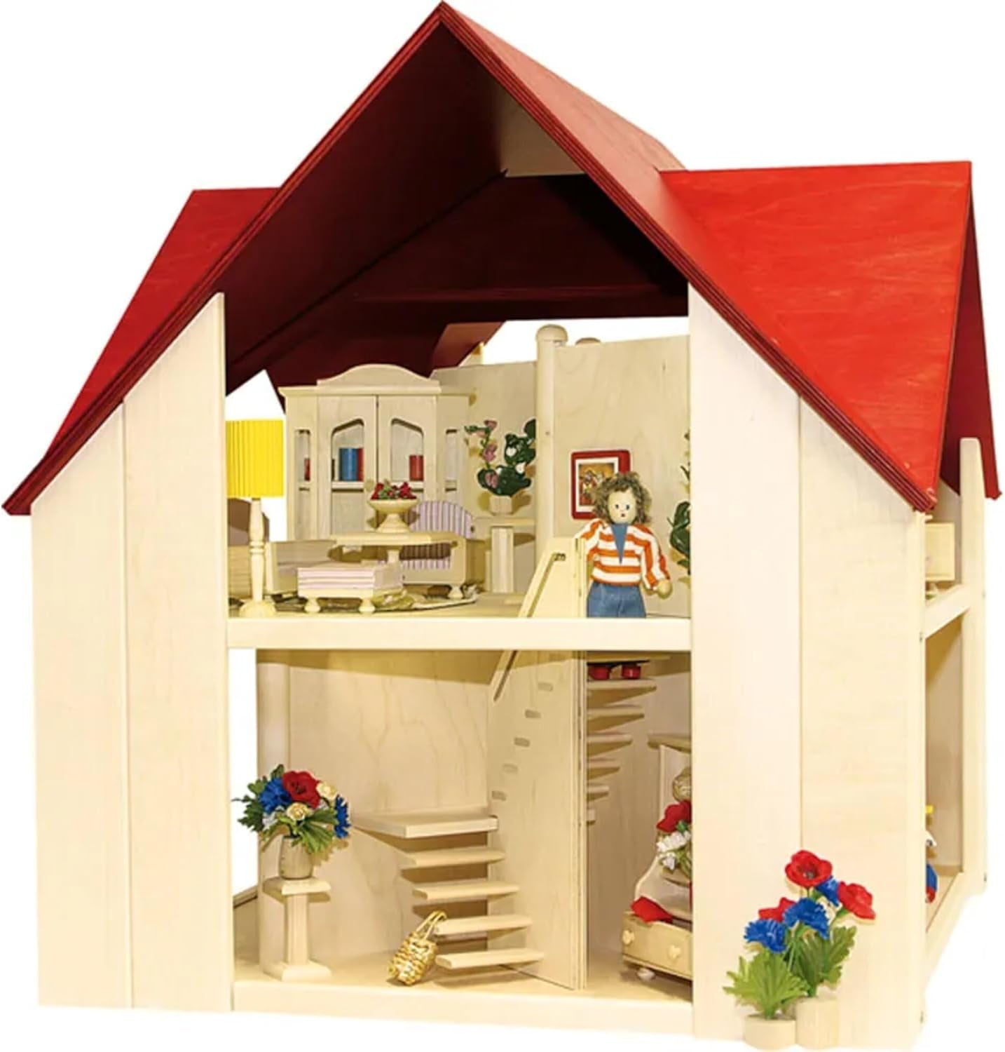 23112 Casă de păpuși, de culoarea lemnului, roșie