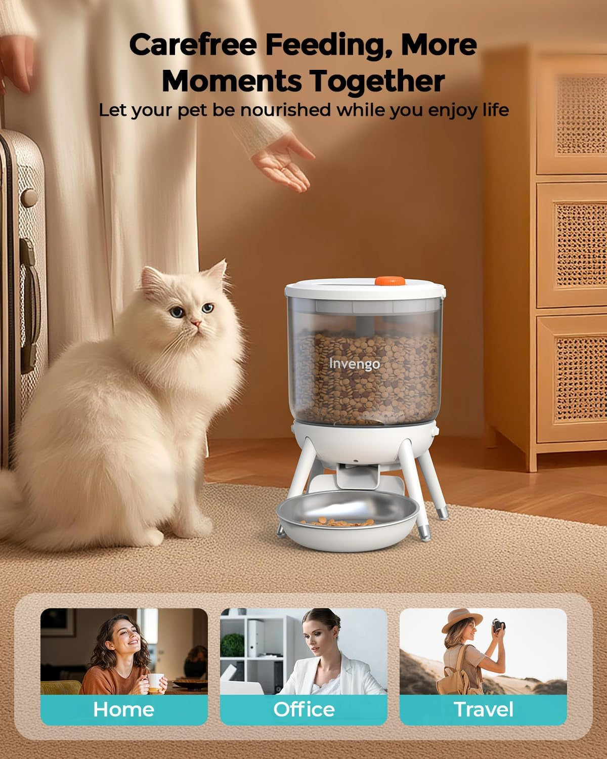 Automatické krmítko pro kočky, Futterautomat Katze mit Zeitsteuerung, 3L Trichter, Doppelstromversorgung, Automatic Trockenfutter für Katzen & Hunde, Katzen Futterautomat, Schwarz (Weiß)