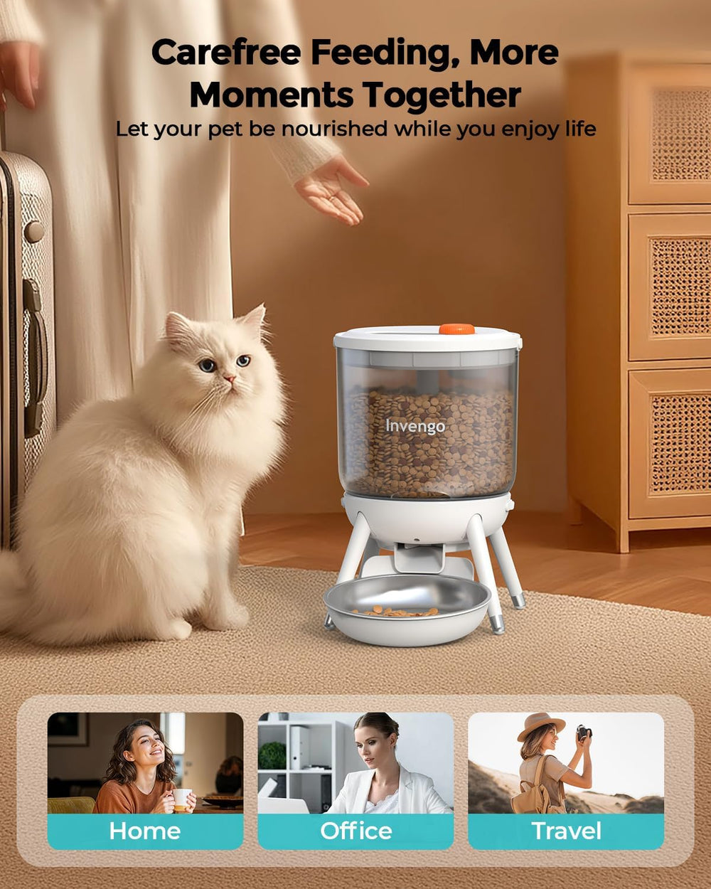 Automatické krmítko pro kočky, Futterautomat Katze mit Zeitsteuerung, 3L Trichter, Doppelstromversorgung, Automatic Trockenfutter für Katzen & Hunde, Katzen Futterautomat, Schwarz (Weiß)