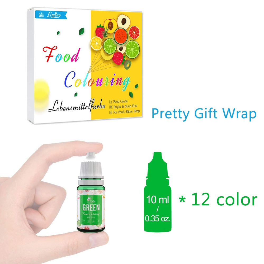Sada 12 tekutých potravinářských barviv, každá barva Naty Shop 10 ml
