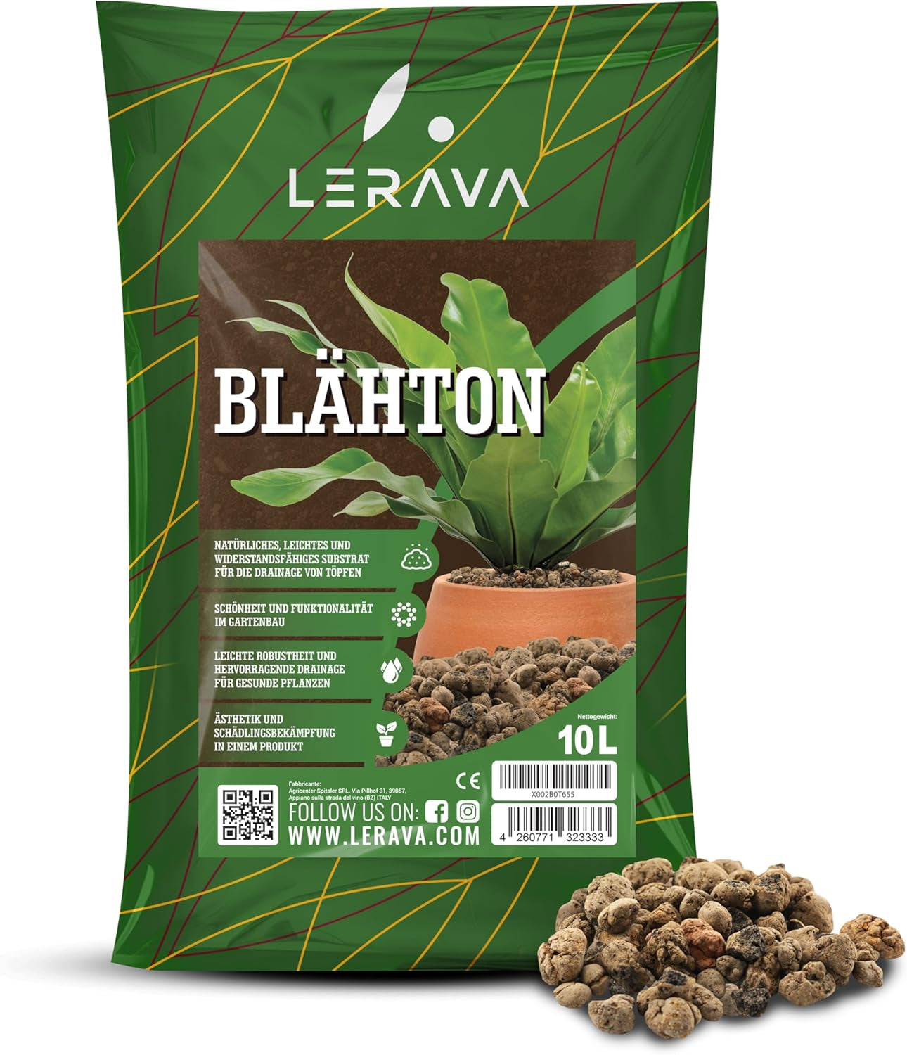 LERAVA® Expanded Clay (1L) – Jílové granule pro pokojové rostliny a hydroponii – Rostlinný jíl s neutrálním pH pro optimální odvodnění – Ideální jako drenážní vrstva nebo dekorativní jílové granule pro rostliny