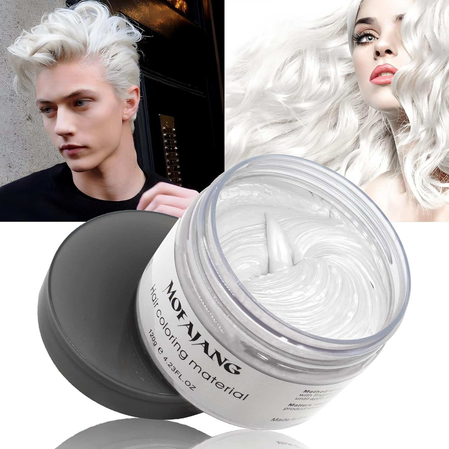 Culoare temporară a părului, Styling Hair Tone pentru bărbați femei, Pomadă pentru coafură naturală, Ceară pentru vopsirea părului pentru petreceri, Cosplay și Halloween, 4.23 oz (Silver Grey) Vopsea pentru par Naty Shop 1 alb