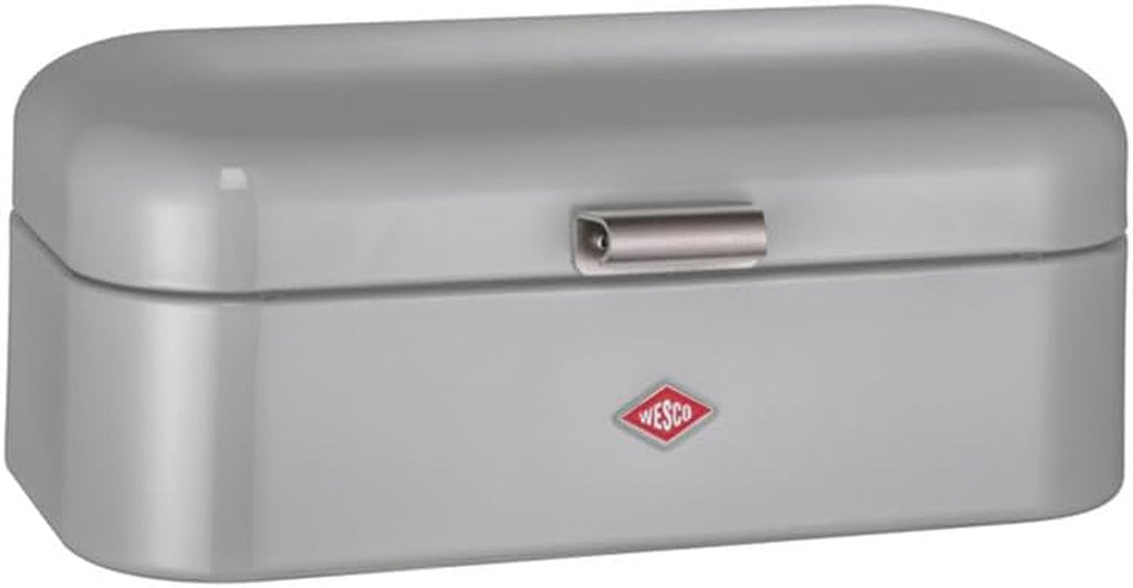 Coș de pâine Wesco Grandy în culoarea negru mat, tablă de oțel acoperită cu pulbere, găuri de ventilație și mâner robust Cutii depozitare alimente Naty Shop Gri