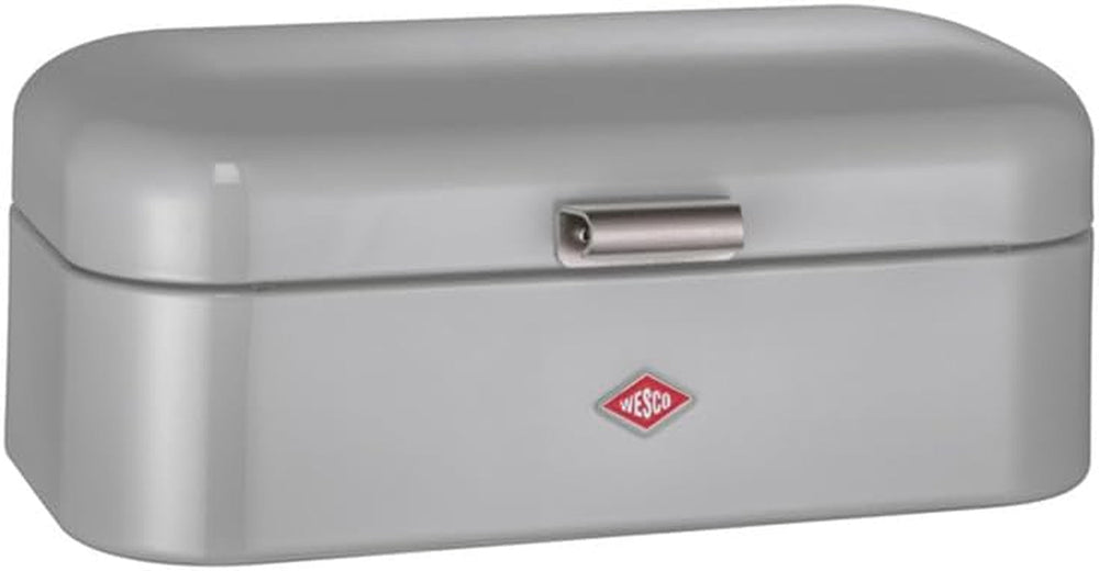 Coș de pâine Wesco Grandy în culoarea negru mat, tablă de oțel acoperită cu pulbere, găuri de ventilație și mâner robust Cutii depozitare alimente Naty Shop Gri