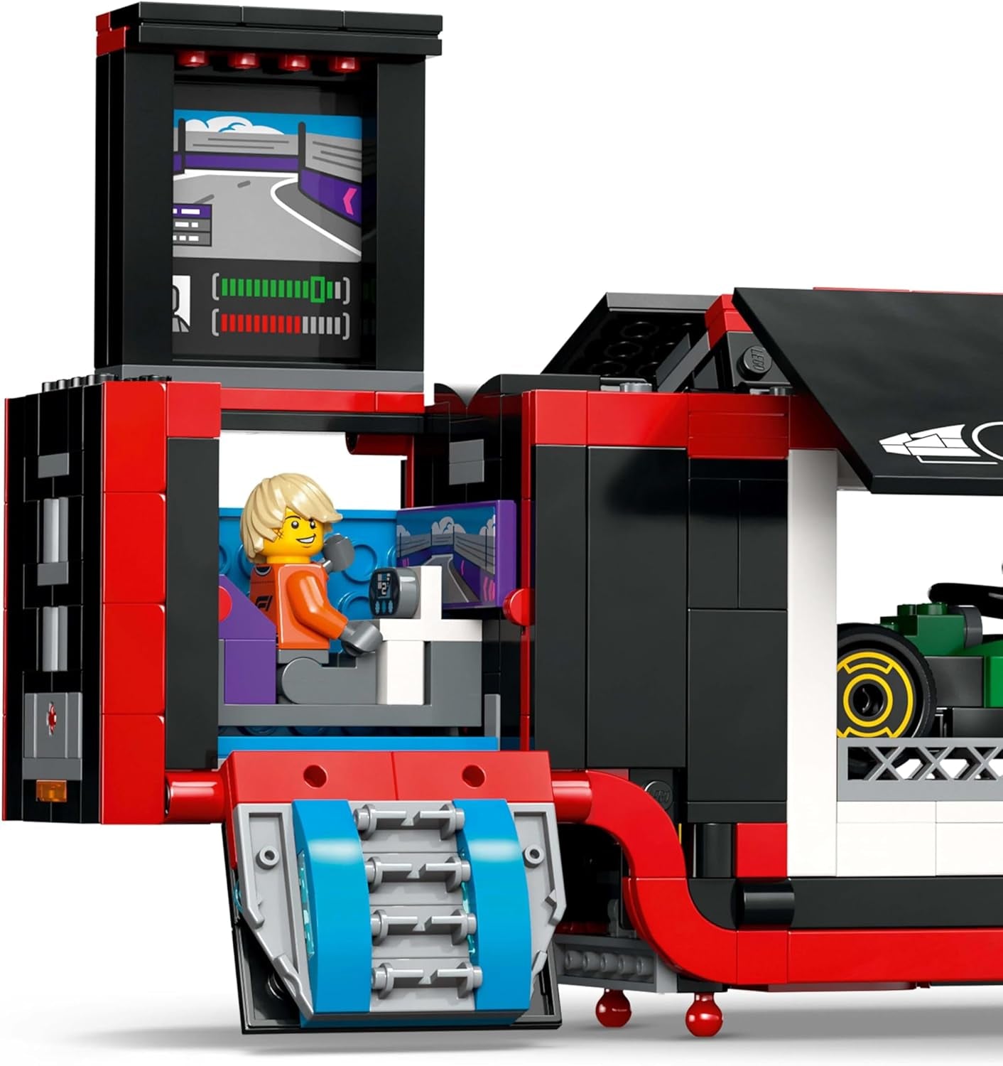 LEGO City F1 Transporter se závodními auty F1 RB20 a AMR24 - Transportér autíček pro týmy Red Bull a Aston Martin Formule 1 - vč. 5 minifigurek – dárek pro chlapce a dívky od 8 let 60445 Stavebnice Besuche den LEGO-Store