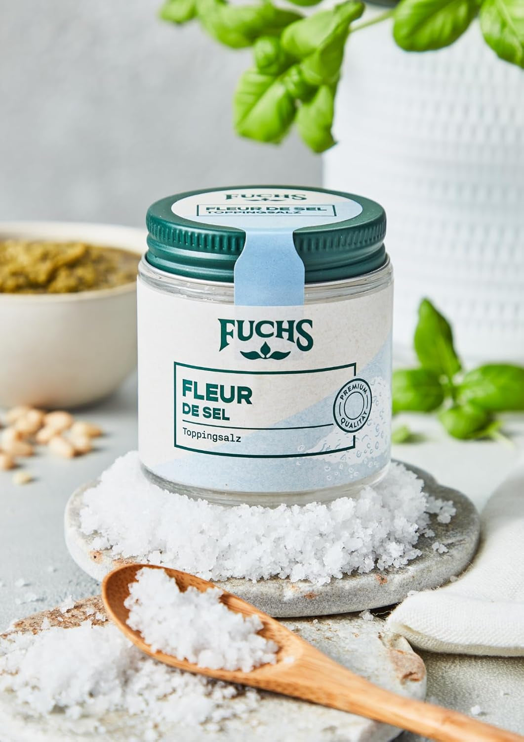 Fuchs Gewürze - Fleur de Sel | Ušlechtilá posypová sůl na chřest, mořské plody a ryby | Meersalz v prémiové kvalitě 100 g v wiederverschließbaren Gewürzglas