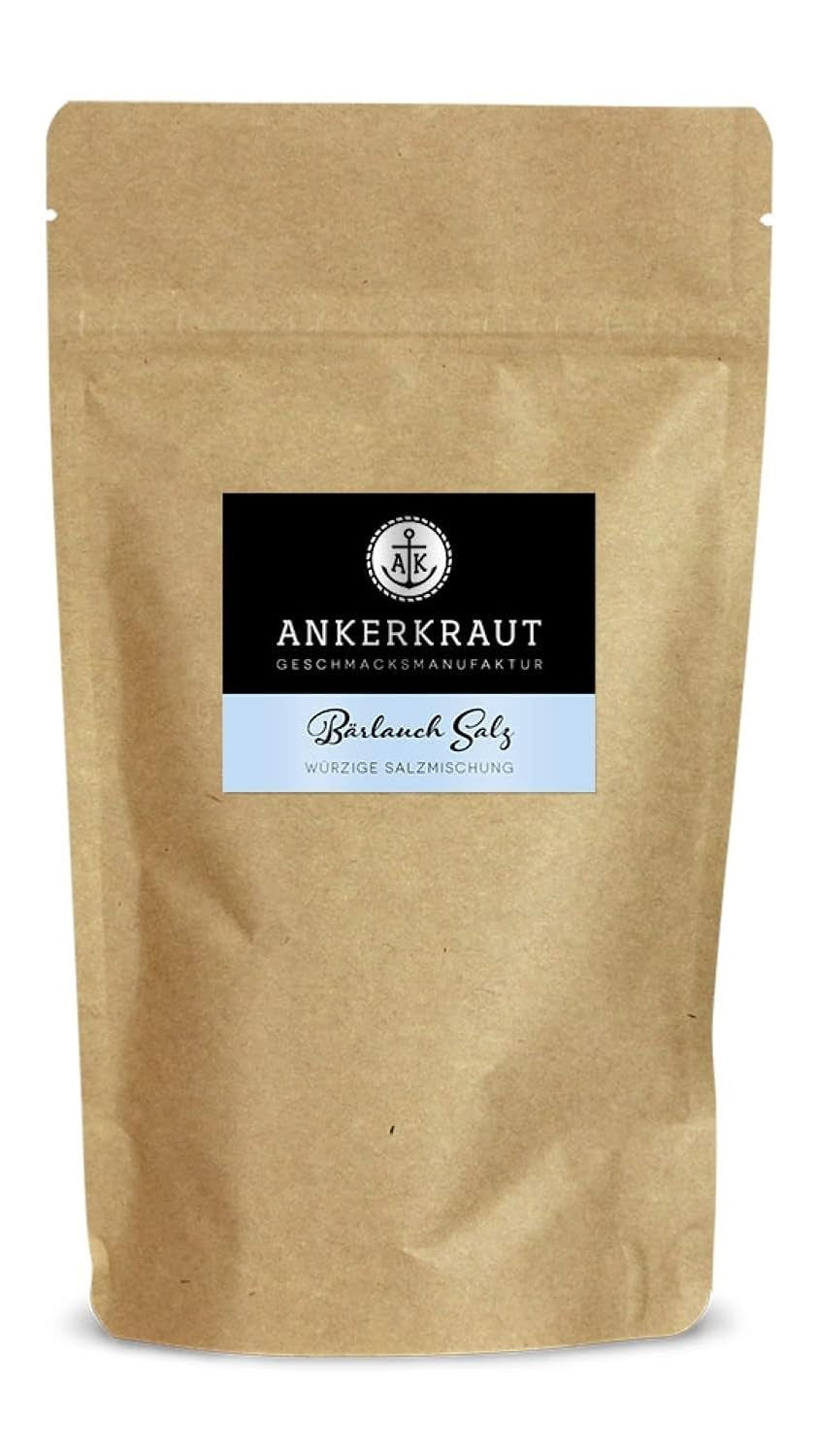 Ankerkraut Bärlauch Salz, Lecker Fleisch und Salat Verfeinern, Knoblauch-like Gesmack Aroma, Kräuter mit Gewürz zum Kochen, 110 g im Corkenglas