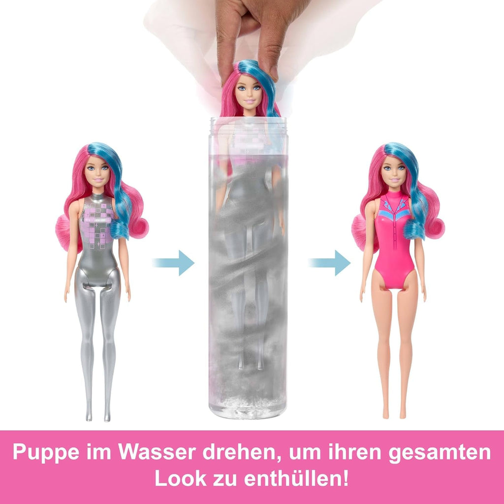 Barbie Color Reveal Fashion Doll și accesorii cu 6 surprize, seria Disco Star cu strălucire metalică și top cu schimbare de culoare (stilurile pot varia), JCP01 Papusi Naty Shop