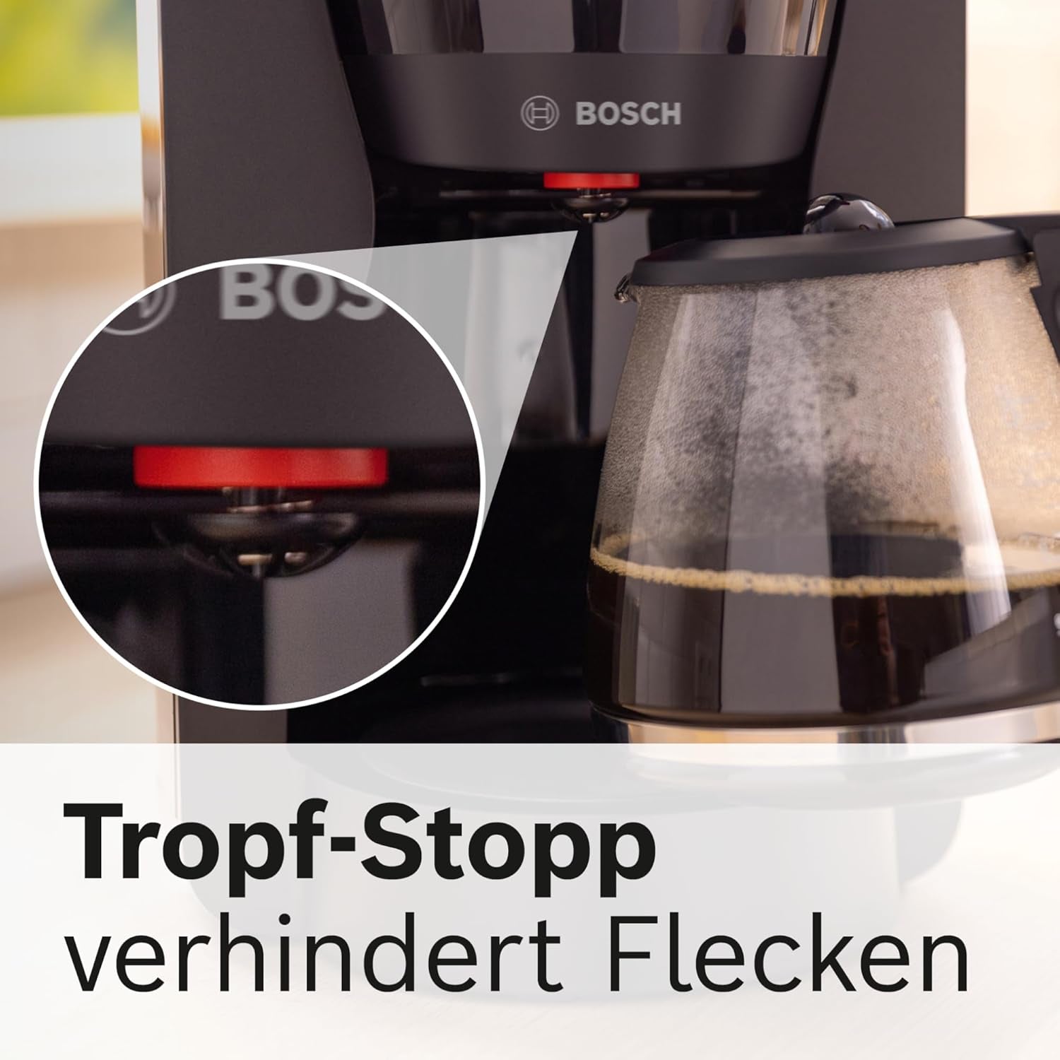 Espressor cu filtru Bosch MyMoment TKA2M113, carafă din sticlă de 1,25 l, pentru 10-15 cești, funcție de menținere la cald timp de 40 de minute, sistem anti-picurare, suport pentru filtru rotativ, rezervor de apă detașabil, 1200 wați, negru mat