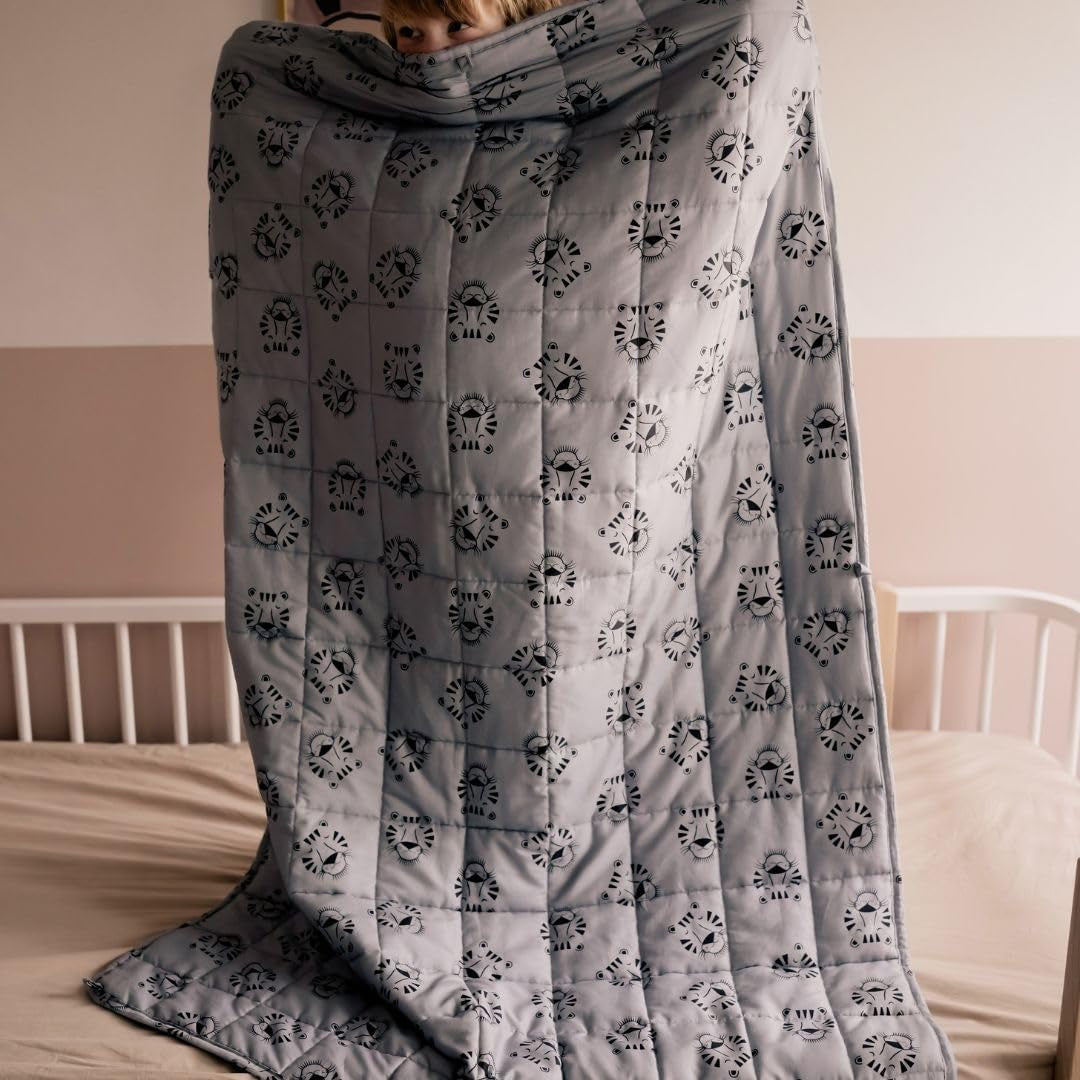 Zatížená dětská deka | 3,5 kg | 100X150cm | Terapeutická deka | Vážené přikrývky | Těžká přikrývka (obličej modrého tygra, 3,5 kg-100X150 cm) Postele a přikrývky BLENKZ.