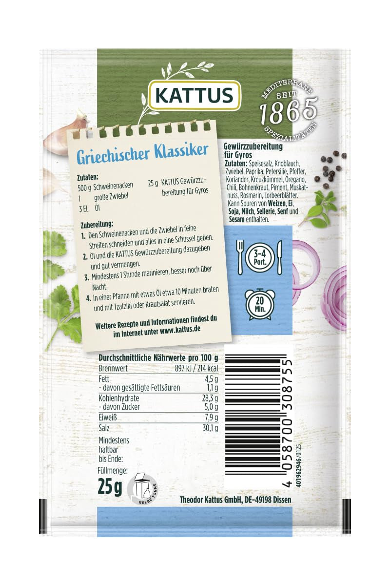 - Gyros Gewürzzubereitung | Koření na 3-4 porce | Ohne Zusatz von Fefeextrakt, Aroma und Zusatzstoffen | 25 g v sáčku