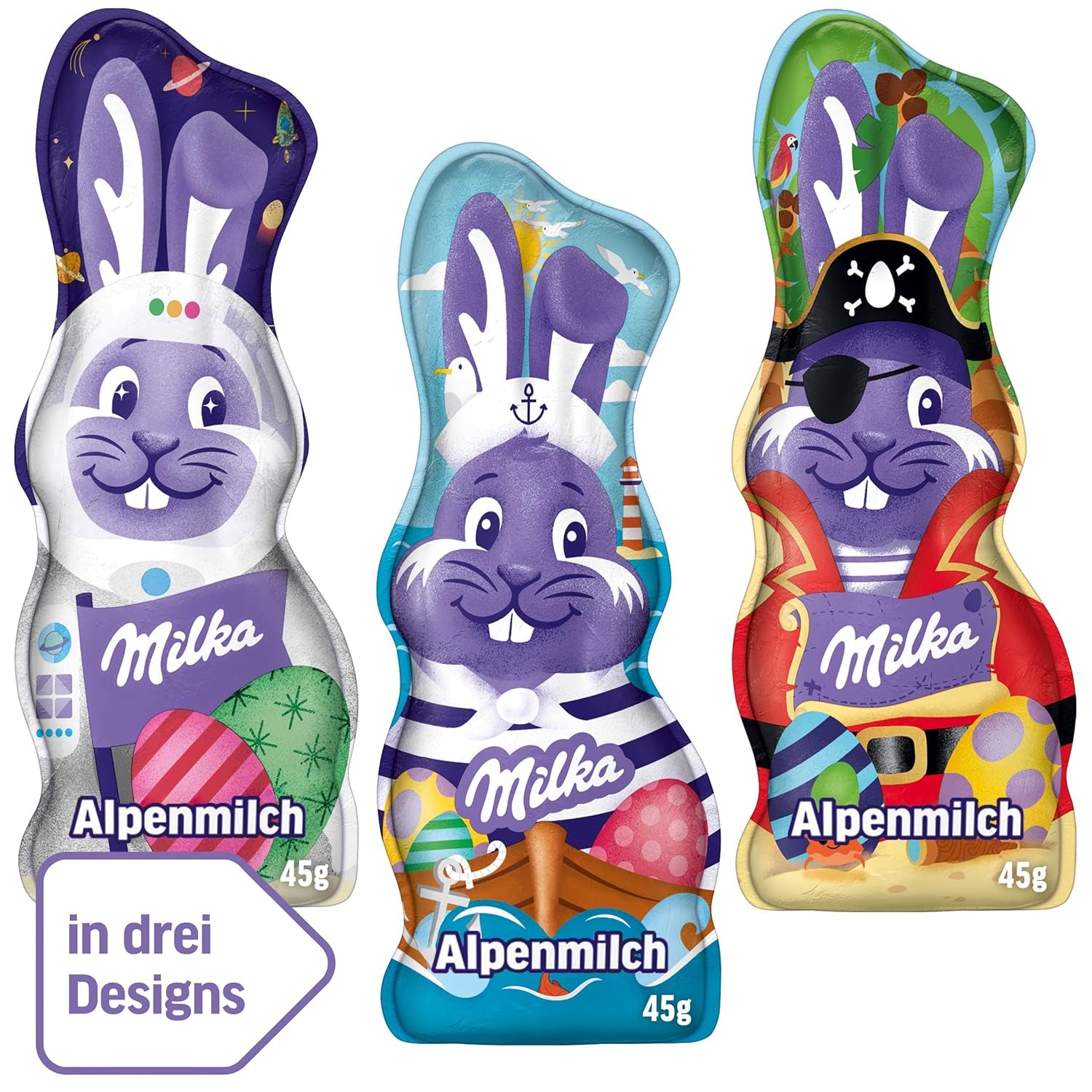 Milka Smiling Bunny Alpine Milk Design Edition - velikonoční čokoláda se 3 různými vzory - 24 x 45 g