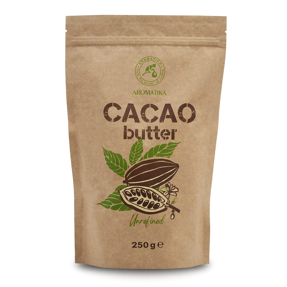 Kakaové máslo - 250 g - Theobroma Cacao - Surové kakaové máslo - Kakaové máslo in Stücken - Kaltgepresst - Unraffiniert - Rein und Naturlich - für Speisen und Hautpflege - Kakaové máslo
