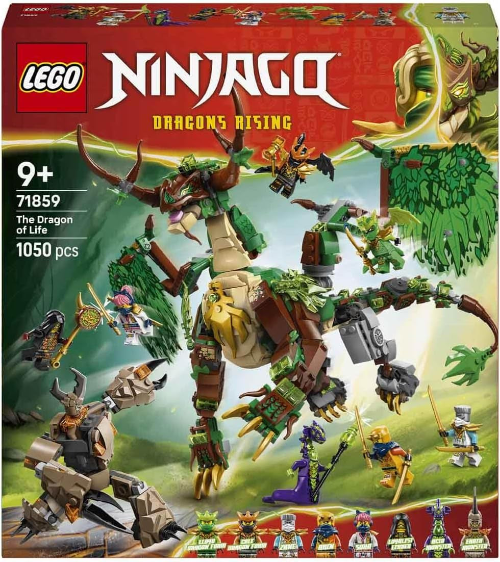 LEGO NINJAGO Der Drache des Lebens - Ninja Spielzeug s Drachenfigur, Mini Monster Mech, 8 Minifiguren a Schwertern - Kreatives Geschenk für Jungen und Mädchen ab 8 Jahren und Fans - 71859