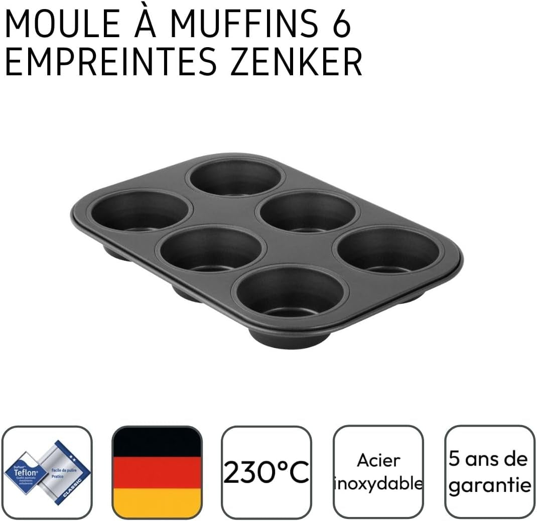 Zenker 6Er Muffinform Black Metallic, 275X190X30 Mm, Teflon Classic Antihaftbeschichtung, Hitzebeständig Bis 230°C, Leichte Reinigung, Ideal Für Köstliche Muffins Formy a plechy na pečení Naty Shop