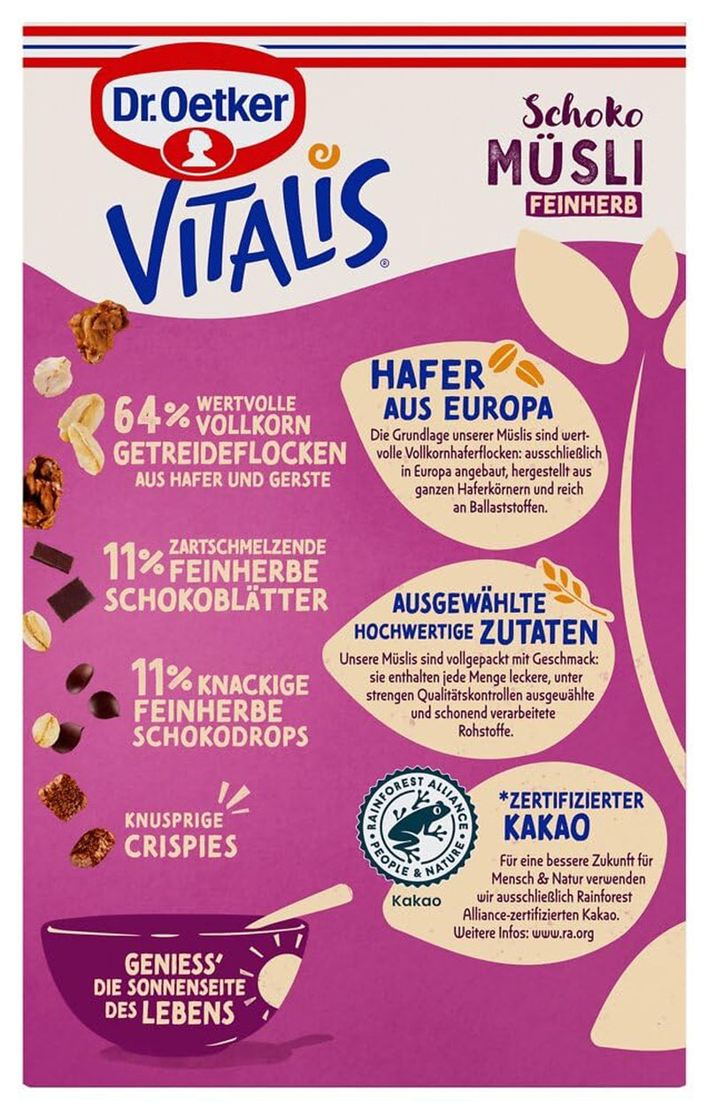 Oetker Vitalis Hořké čokoládové müsli: Hořké čokoládové snídaňové müsli, balení 6 ks (6 x 600 g)