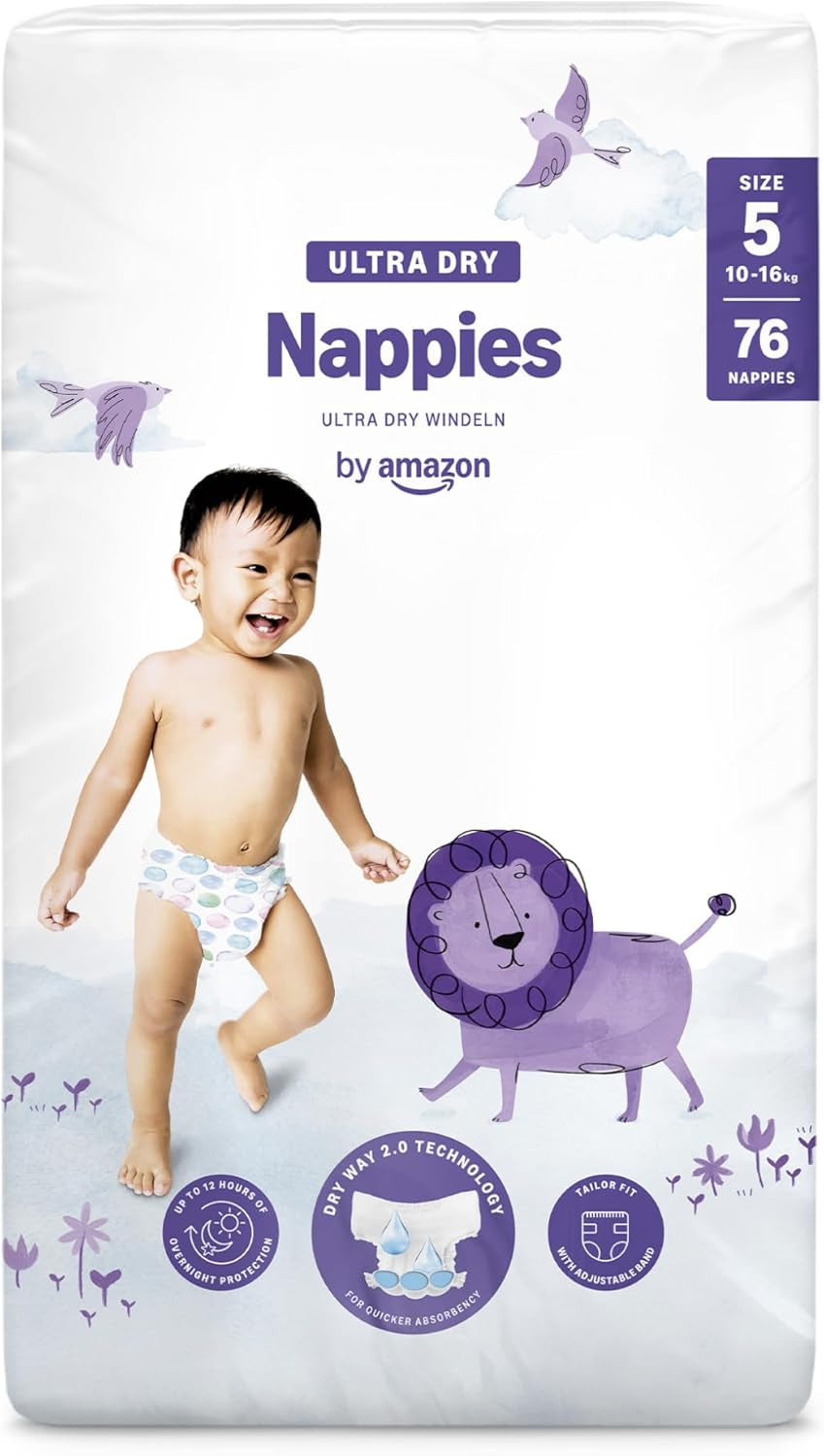 Scutece Ultra Dry de la Amazon, mărimea 1 (2-5 kg) - Cutie lunară, alb, 96 bucăți (2 pachete a câte 48) (anterior sub marca Mama Bear, produs identic)