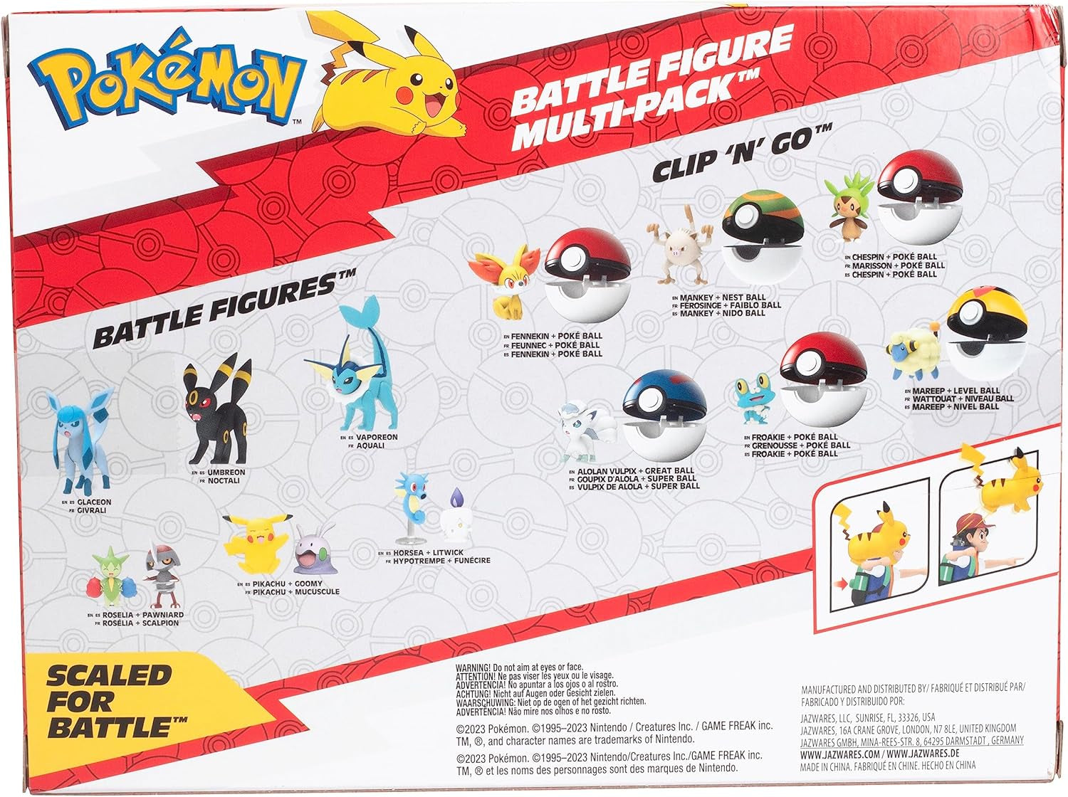 Pokémon Battle připraven! Sada 6dílných figurek - 11,4 cm Ash & Launching Pikachu, 5,1 cm Charmander, Rowlet, Piplup, Zorua - Oficiální licence - Velikonoční dárek pro děti, chlapce, dívky Akční figurky Naty Shop
