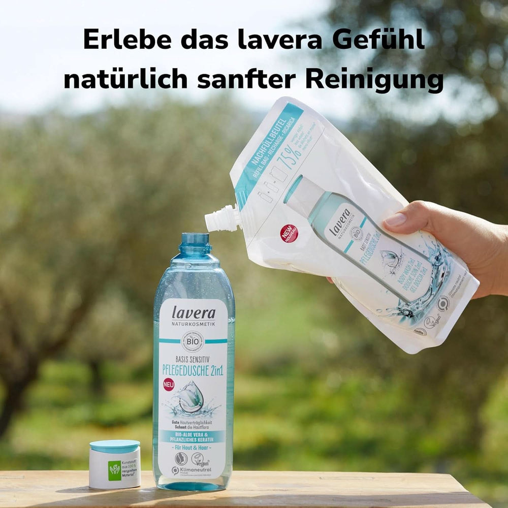 Lavera Care Basis Sensitiv 2v1, Šampon a sprchový gel s bio aloe vera a rostlinným keratinem, 250 ml Sprcha a koupel Naty Shop