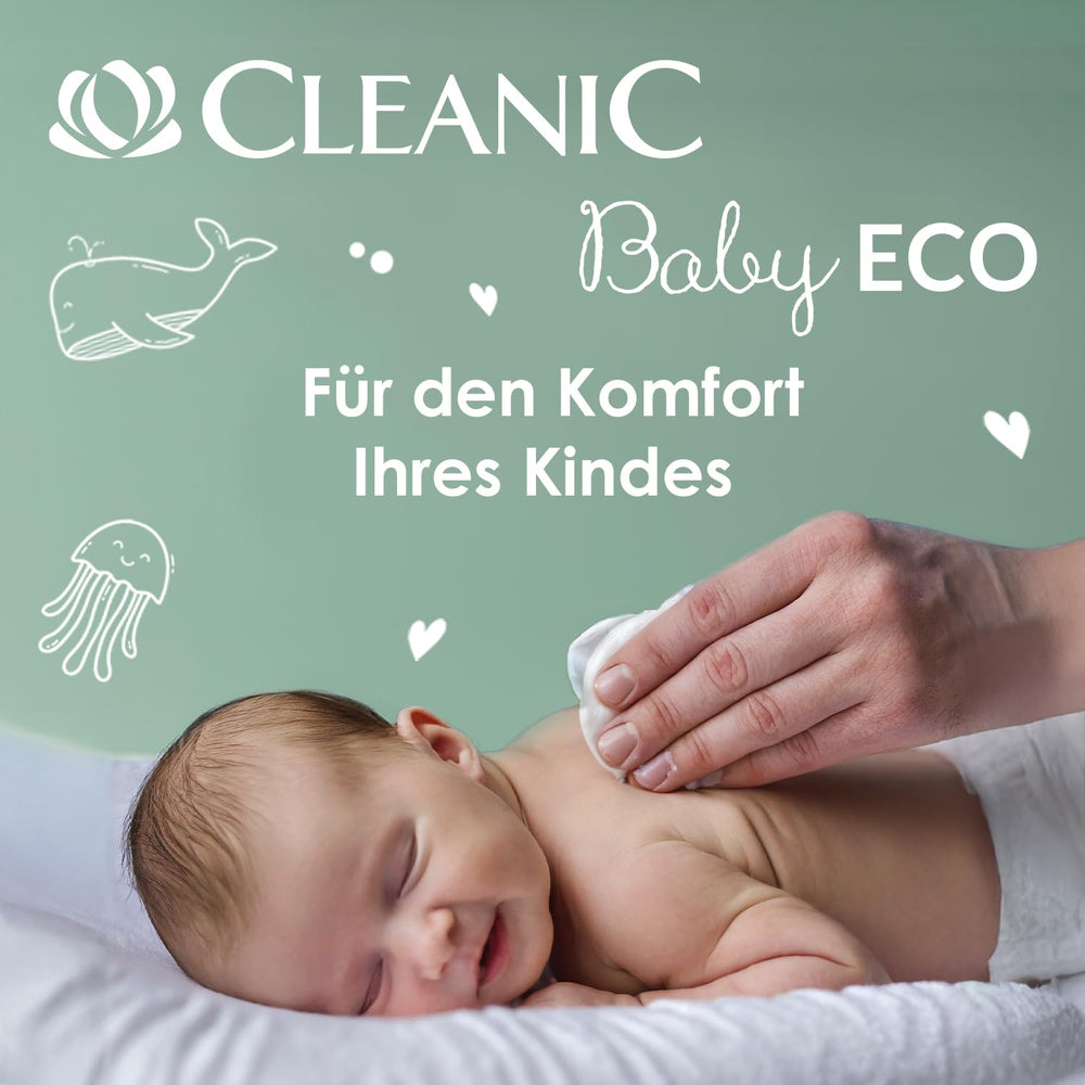 Cleanic Baby Eco Pure Water vlhčené ubrousky – (1 x 50 ks) Vlhčené ubrousky pro děti a kojence – bez parfemace, splachovatelná, citlivá pokožka – 50 ks.