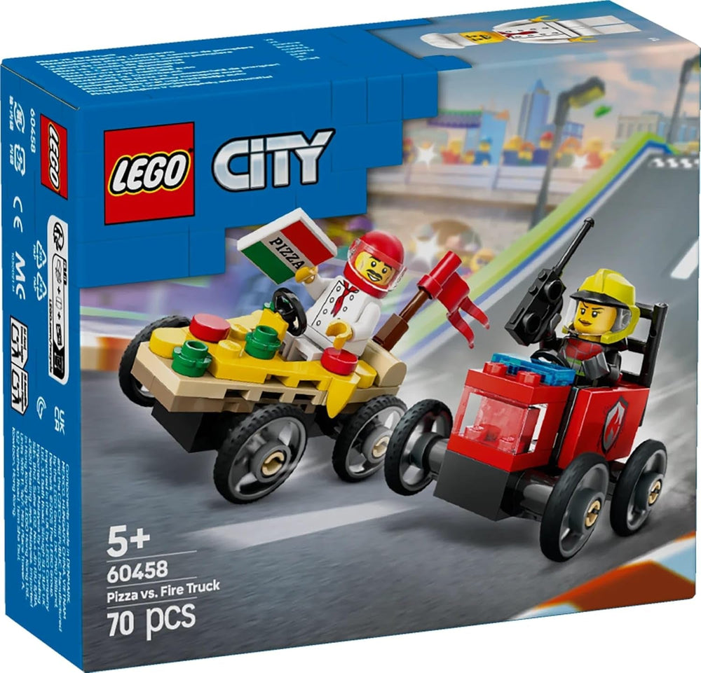 LEGO City dodávka pizzy vs. Pizza Truck - Hračka na mýdlo pro dívky a chlapce od 5 let - Stavebnice se 2 minifigurkami řidiče - Dárek k narozeninám a svátku 60458 Stavebnice Besuche den LEGO-Store