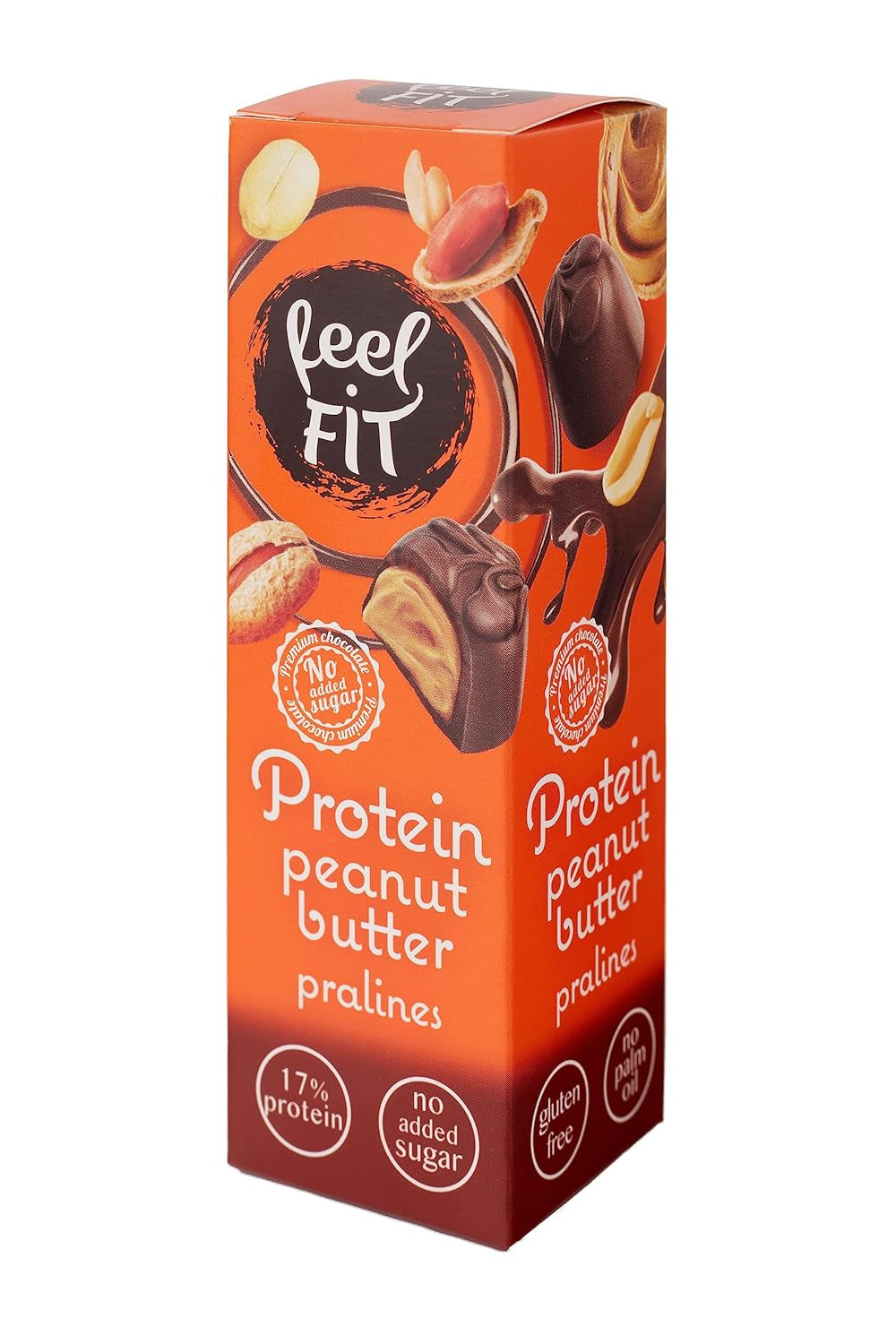 Feel FIT proteinové pralinky s arašídovým máslem ve vysoce kvalitní mléčné čokoládě, bez přidaného cukru, 17 % proteinu, bez lepku 66 g (1 balení)