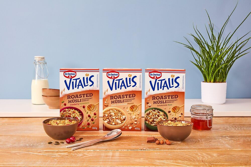 Oetker Vitalis Opékané müsli s brusinkami a dýňovými semínky: Opékané müsli se sušenými brusinkami, balení 8 ks (8 x 501 g)