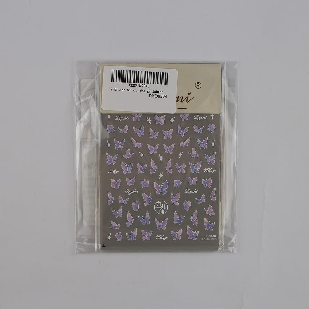 2 Blätter Schmetterling Nagelsticker Selbstklebend,Muschel Glitzer Nail Art Butterfly Nail Sticker Lila Grau Schmetterlinge Nagelaufkleber Relief Laser Butterflies Nagel Sticker Nageldesign Zubehör