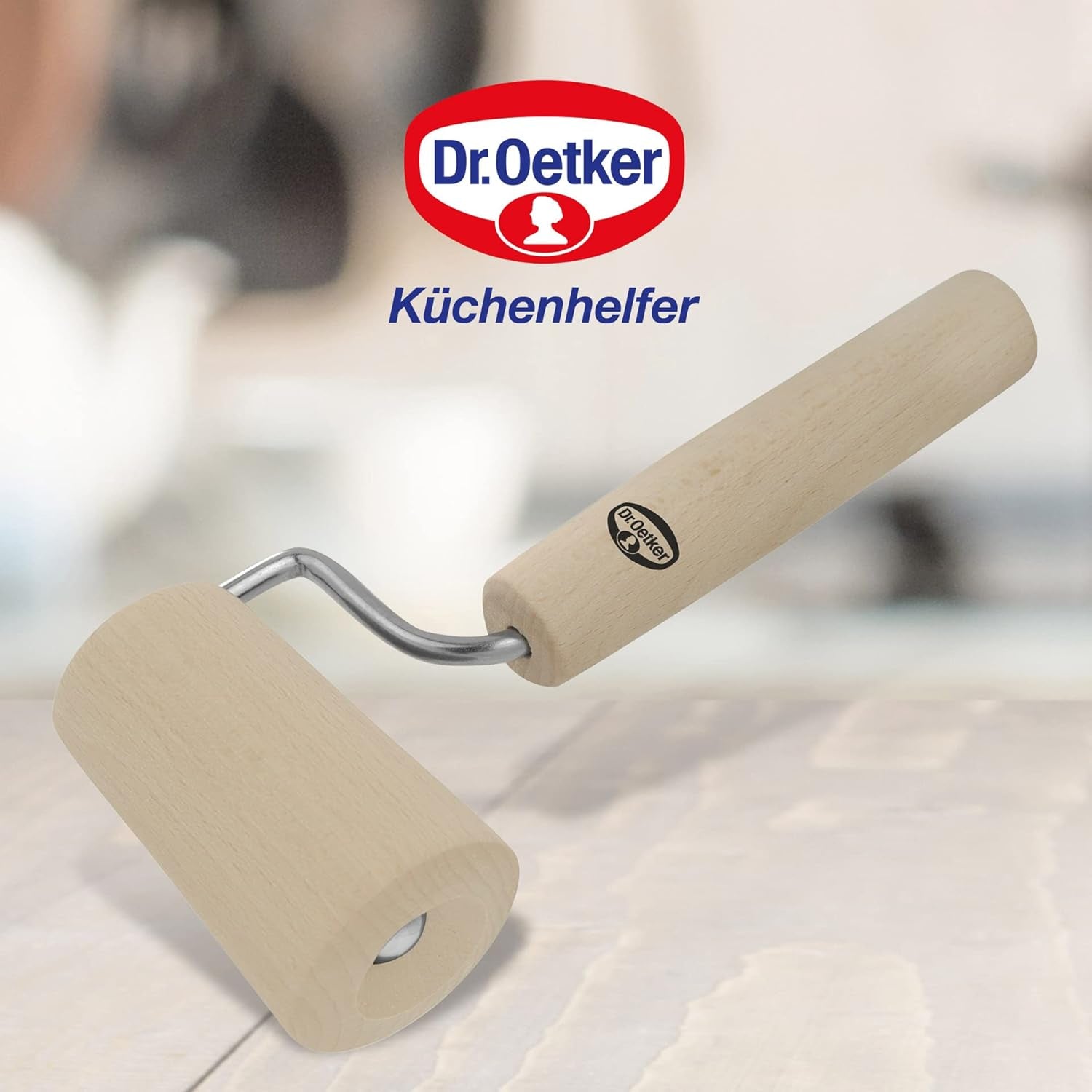 Dr. Oetker Teigroller aus Holz – Teigrolle aus high quality Buchenholz – Perfekt für round und eckige Formen – cca. 18 x 7 cm, Rolle Durchmesser ca. 4,5 cm