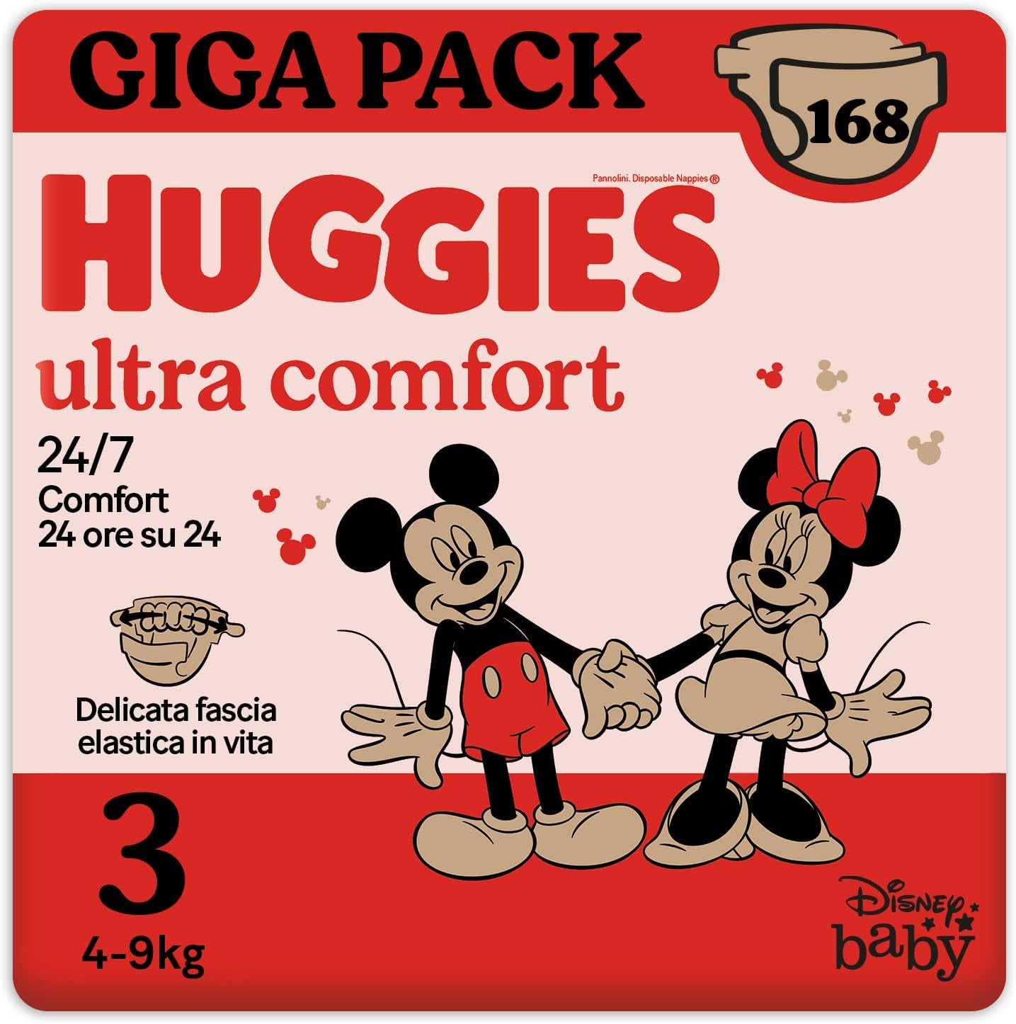 Pleny Huggies Ultra Comfort, velikost 3 (4-9 kg), design Disney, 168 kusů
