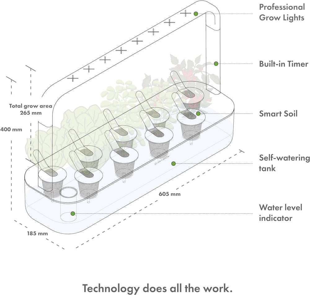 Vnitřní zahrada Click and Grow, jednodušší než hydroponický systém pěstování, LED Smart Garden, bylinková zahrada, vnitřní skleník s 9 rostlinnými kapslemi (bílé)