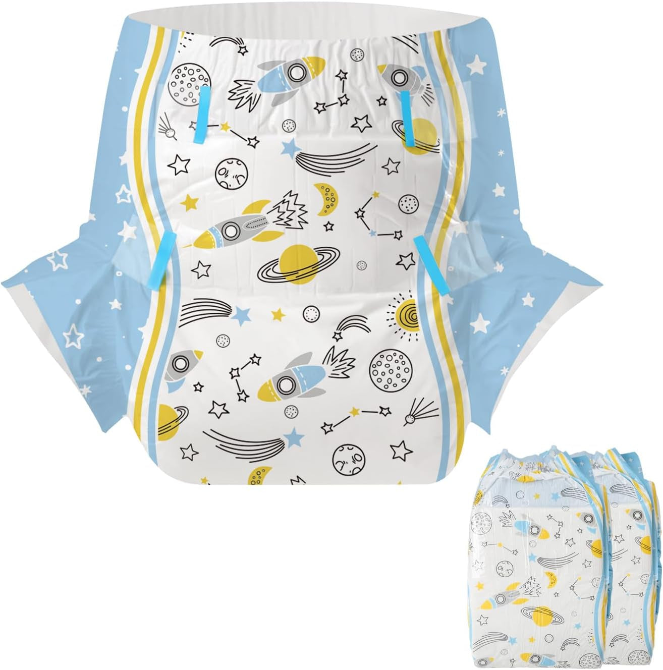 CutiePlusU Plenky pro dospělé 2 balení Jednorázové inkontinenční kalhotky s klopami pro ženy a muže Maximální savost přes noc - Malý princ (střední 71-96 cm)