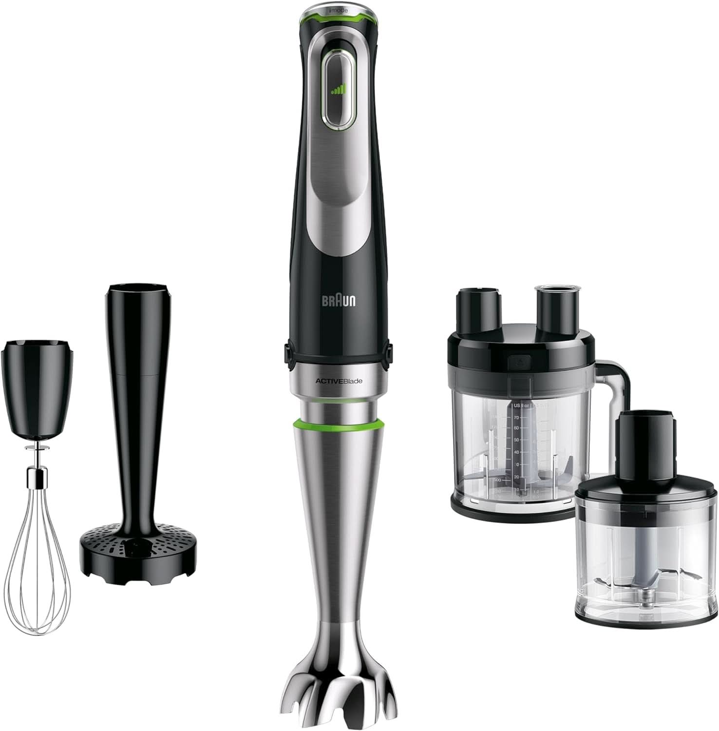 Braun Multiquick 9 MQ 9147X – Stabmixer 5v1 Mit Standmixer-Aufsatz, Zerkleinerer, Kartoffel- & Gemüsestampfer & Schneebesen, Stufenlose Geschwindigkeitsenstellung, 1200 W, Schwarz/Edelstahl Single Kitchen-In. Küchenmaschinen-Aufsatz