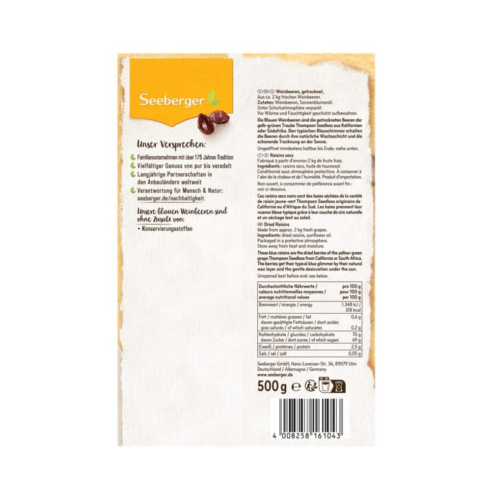 Seeberger, Thompson Juicy-Sweet Raisins bez semen, 8 x 500 gramů Naty Shop Dehydrated Products