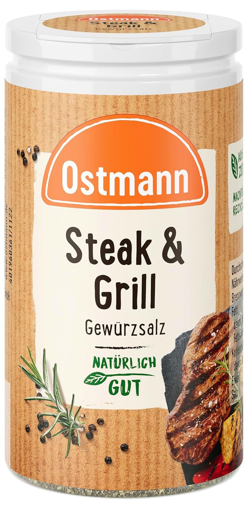 Ostmann Gewürze – Steak & Grill Gewürzsalz, leckeres Gewürzláz zum Grillen & Anbraten von würzigen Steaky, ideální auch für Grillgerichte ohne Fleisch, 60 g