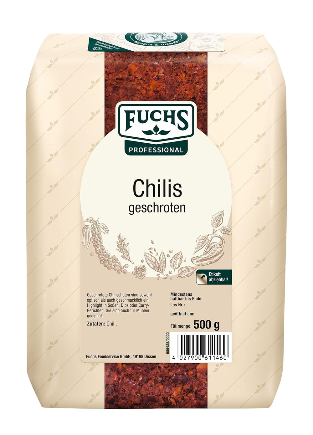 Fuchs Professional - Chilis geschoten | Verleiht Chili con Carne die richtige Schärfe | Profi-Qualität für Großverbraucher | 0,7 kg v recyklovatelné tašce
