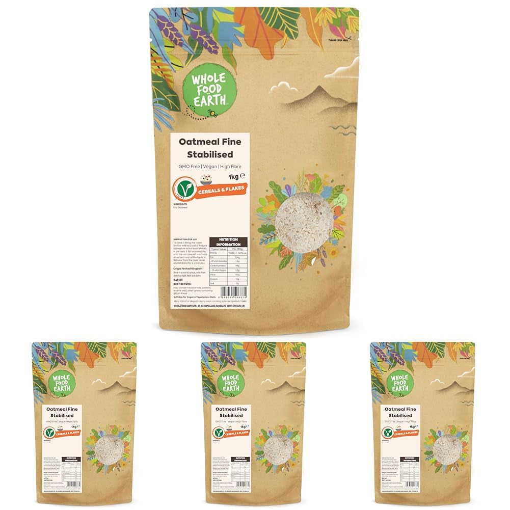 Wholefood Earth Fine Oats - bez GMO - vegan - bez mléčných výrobků - bez přidaného cukru 1 kg