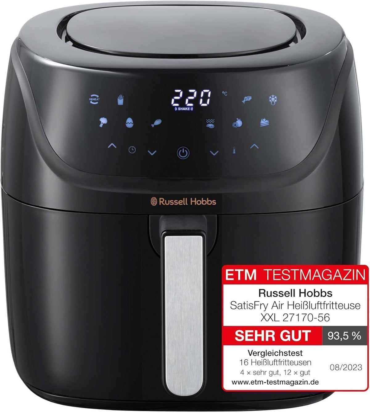 Russell Hobbs Heißluftfritteuse XXL 8L Rapid Airfryer [Kompaktes Gehäuse,7 Kochfunktionen,10 Programme] Satisfry (Spülmaschinenfest, Max 220°C, Fritteuse Ohne Oel, Grillen, Backen, Braten) 27170-56 Nashledanou