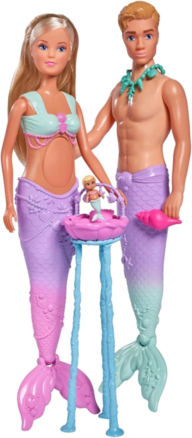 Simba 105733524 - Steffi Love Mermaid Family, Păpușă Sirenă Însărcinată cu Kevin în rolul de Sirenă, cu Pătuț pentru Bebeluși, Păpuși la Modă de 29 cm, Păpuși de Joacă, pentru Copii de la 3 Ani în sus