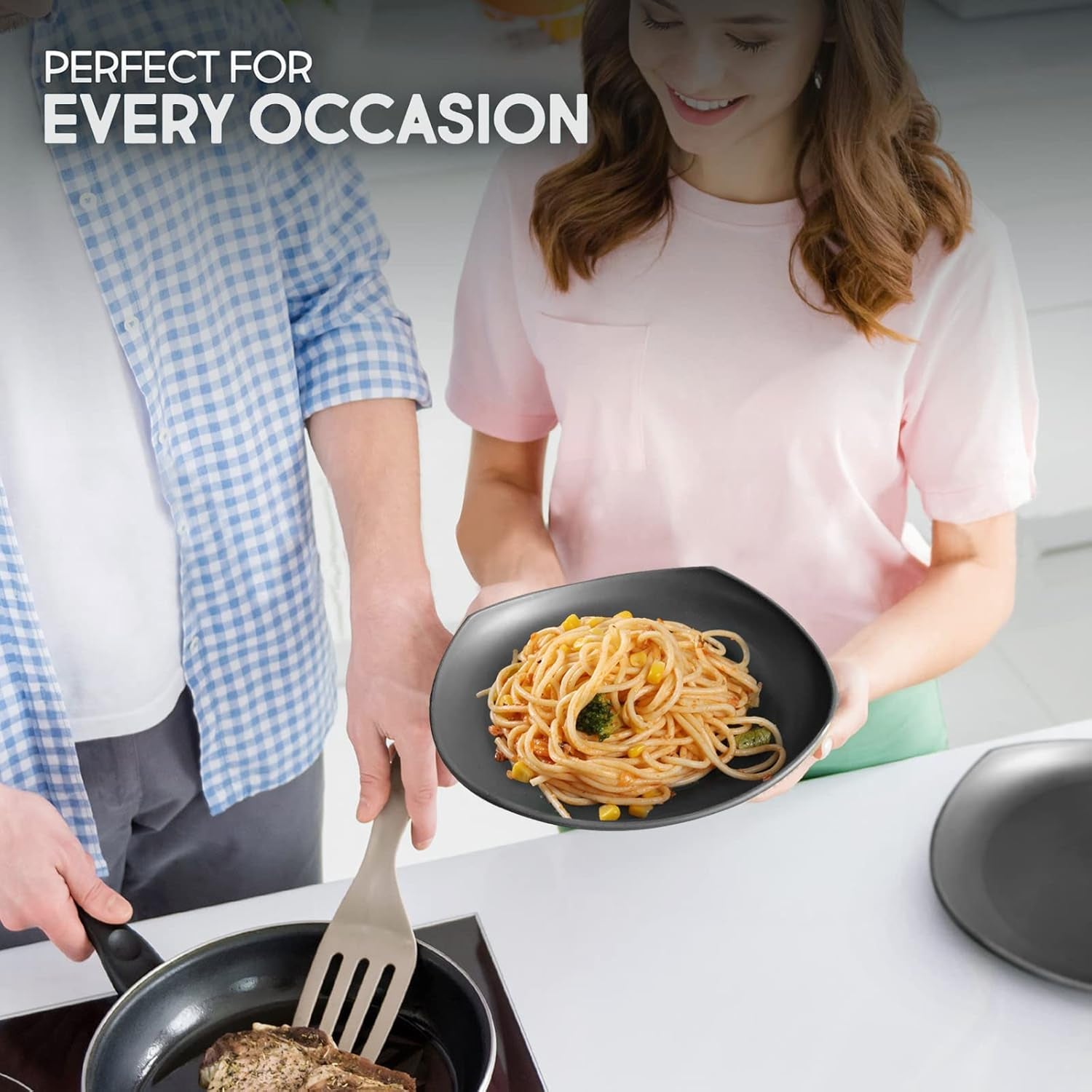 Set de veselă din PP | Set de veselă ușor și indestructibil, format din 16 piese, pentru copii și adulți, set combinat de masă cu 4 farfurii, 4 farfurii de desert, 4 boluri, 4 cești pentru 4 persoane