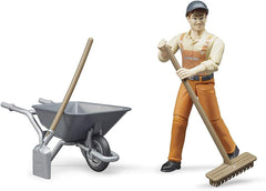 Bruder 62130 - Bworld figura set muncitor municipal - 1:16 scara jucărie figura, vehicul de construcții, muncitor în construcții, fermă, om Action figures Naty Shop