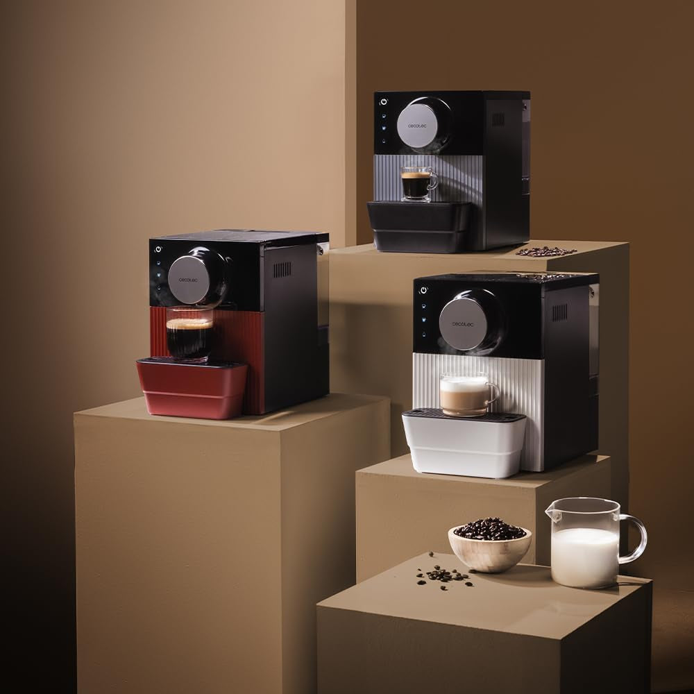Espressor compact Cecotec Cremmaet Cube, 1350 W, sistem de presare 10 g, sistem de pre-infuzie, 19 bar, sistem thermoblock, 5 setări de măcinare, panou de control tactil