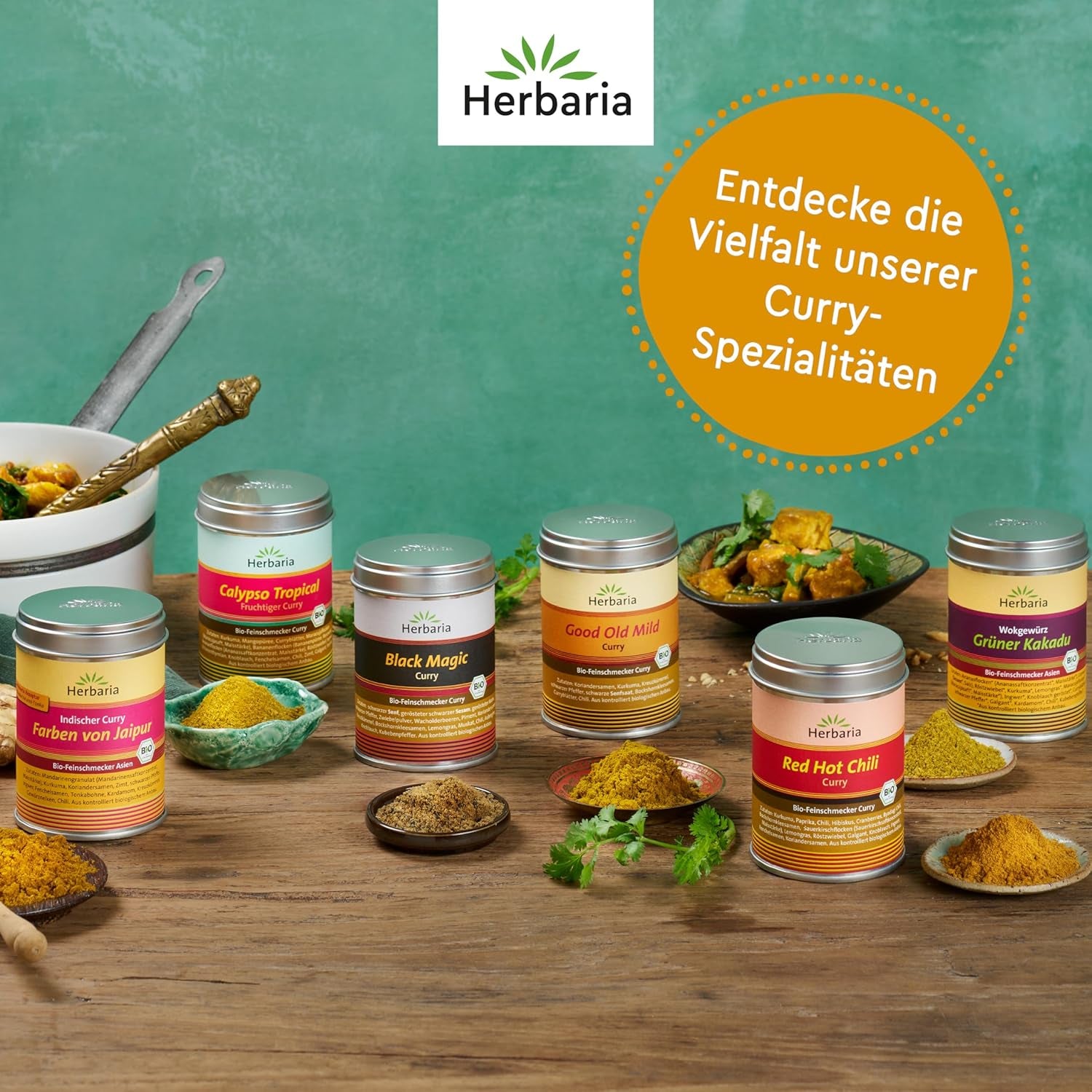 Herbaria Old Good Mild Curry bio 80g M-Dose – Currypulver, Currymischung - Bio-Gewürzmischung für klassische Curry-Spezialitäten z.B. Currywurst - erlesenen Složka v nachhaltiger Aromaschutz-Dose