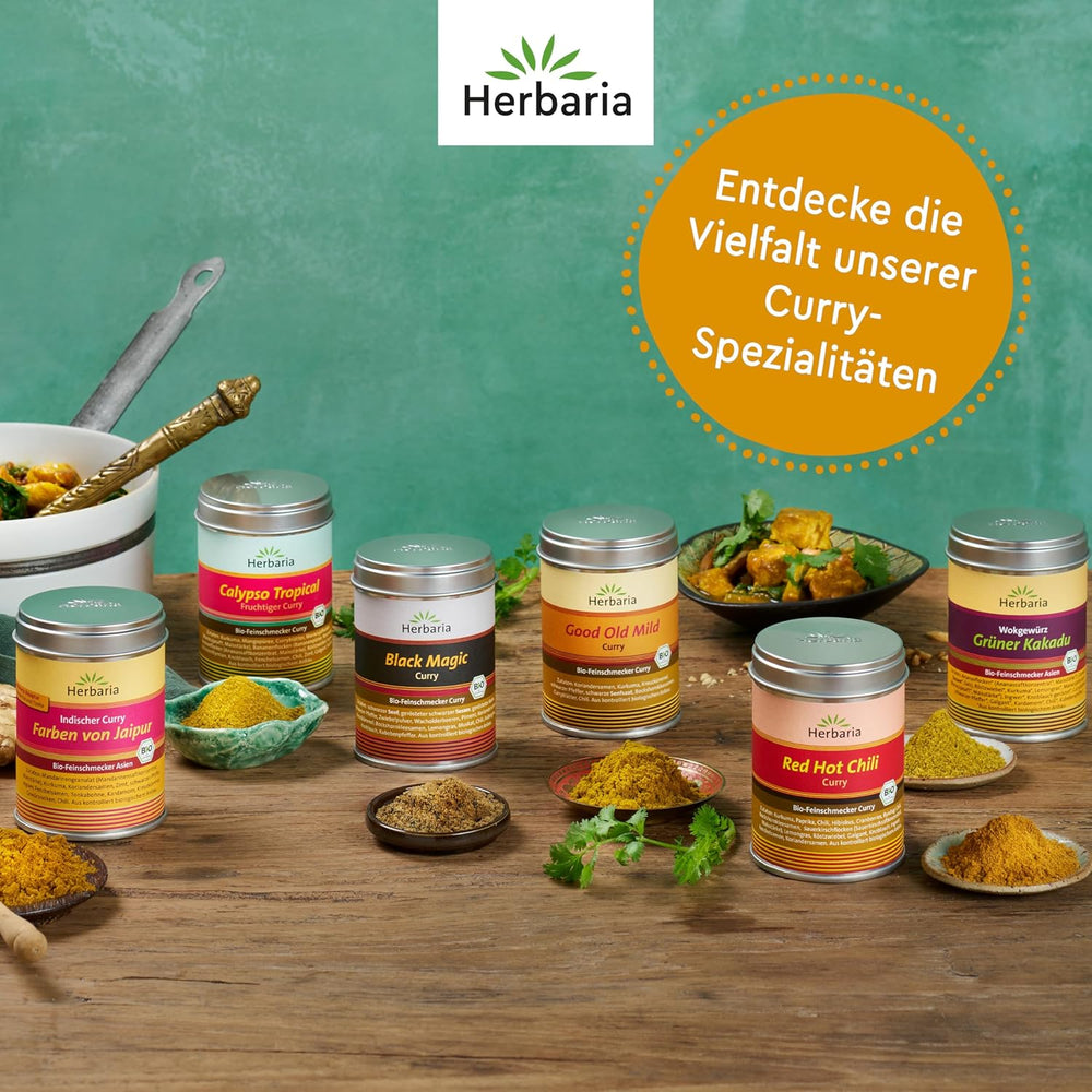 Herbaria Old Good Mild Curry bio 80g M-Dose – Currypulver, Currymischung - Bio-Gewürzmischung für klassische Curry-Spezialitäten z.B. Currywurst - erlesenen Složka v nachhaltiger Aromaschutz-Dose