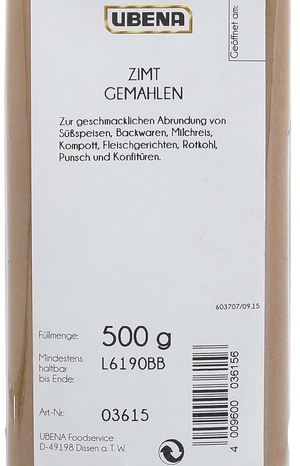 Zimt gemahlen 500 g Zimt-Gewürz Zimtpulver, Gewürz für Zimtschnecken und Kuchen, Weihnachtsgewürz, Menge: 1 díl