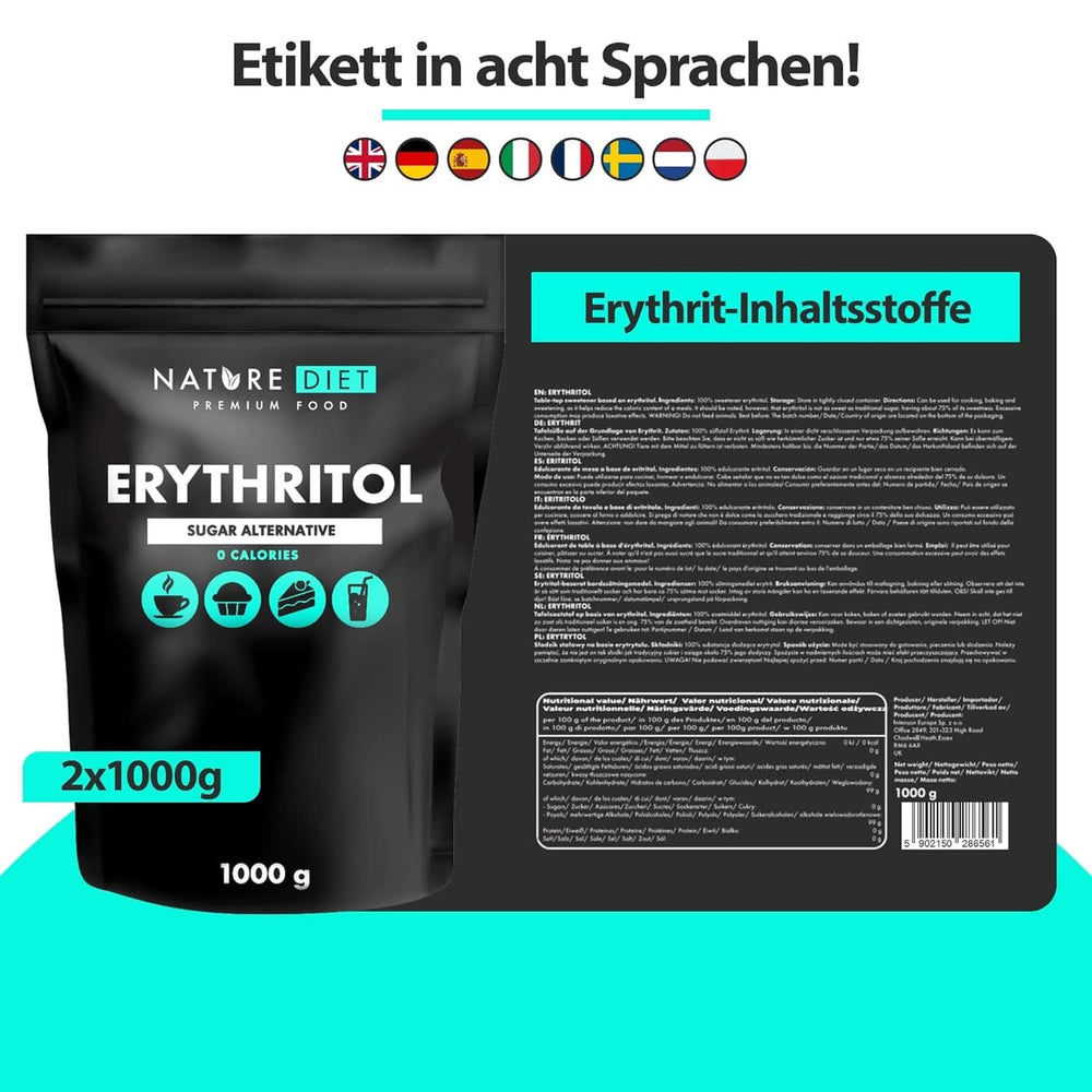 Nature Diet - Erythritol 2 X 1000 G | Přírodní sladidlo | Nula kalorií | Náhradní sladidla Naty Shop
