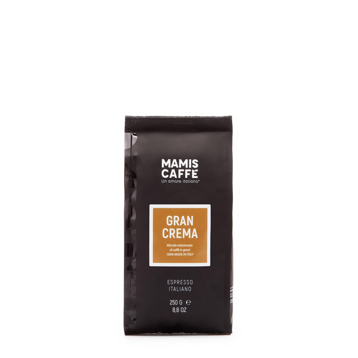 Mamis Caffè Gran Crema, boabe de espresso întregi - 100% boabe Arabica, aromă fructată, ciocolatie, ușor dulce, prăjire medie și cremă groasă, cultivate în Brazilia și Columbia Cafea Naty Shop 250 grame Boabe întregi