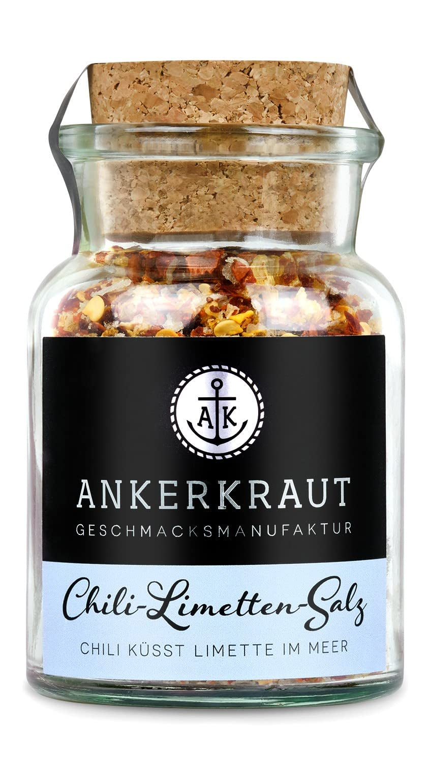 Ankerkraut Chili-Lime-Salz, 70g v korkovém skle, Speise-Salz Mischung für Steak Fisch Salát Asia Gerichte, Allrounder mit Gesmack und Qualität