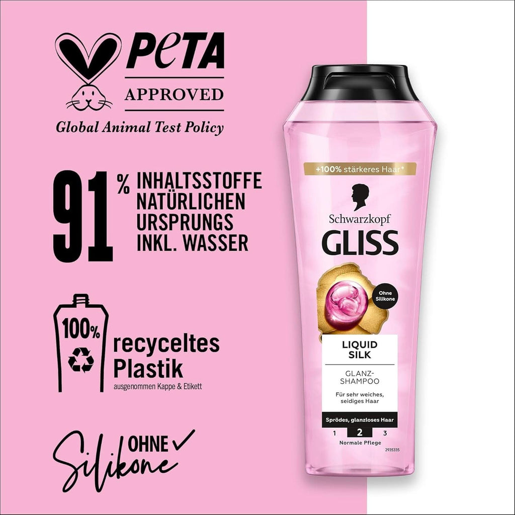 Gliss Shampoo Liquid Silk (250 ml), pentru părul fragil și tern Duș și baie Naty Shop